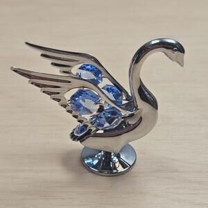 VTG Mascot Swan Figurine Chrome-plated Accented Blue Sapphire Austrian Crystals